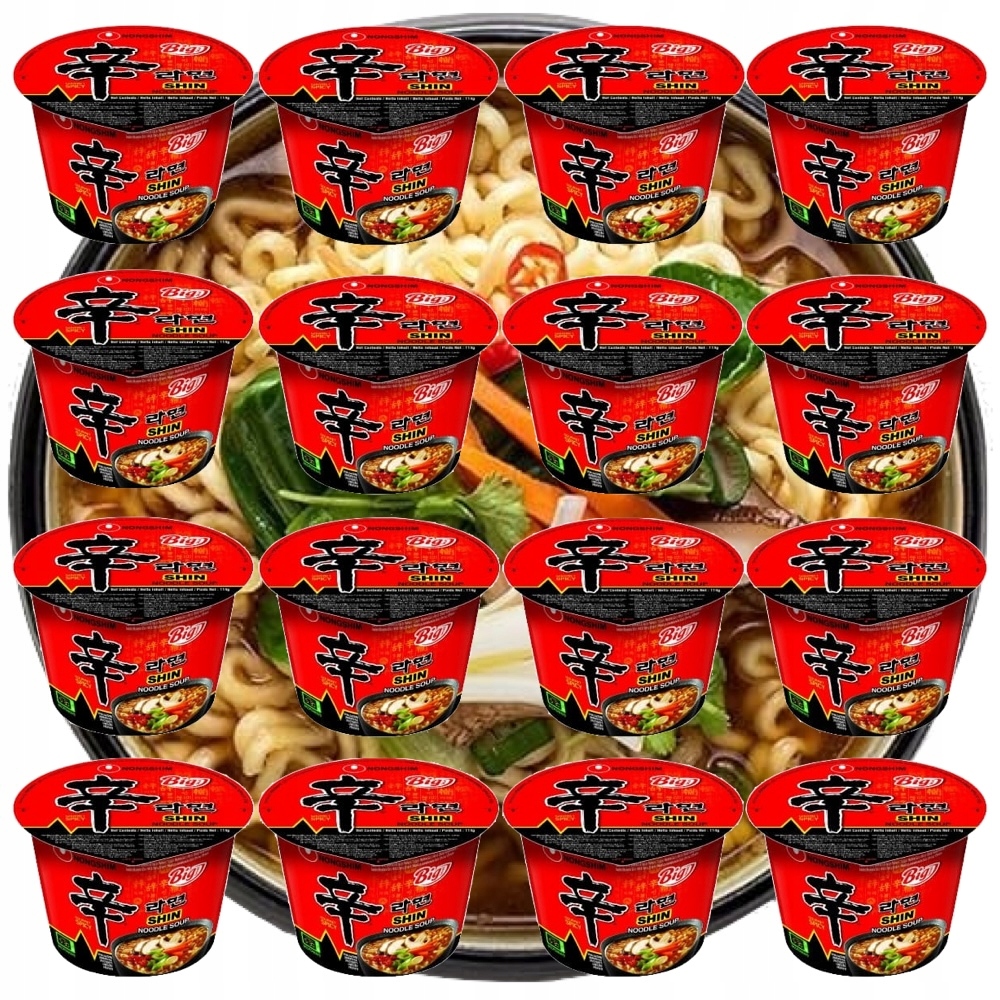 Levně Karton Korejská instantní polévka Shin Ramyun Hrnek Cup 16x 114g Nongshim
