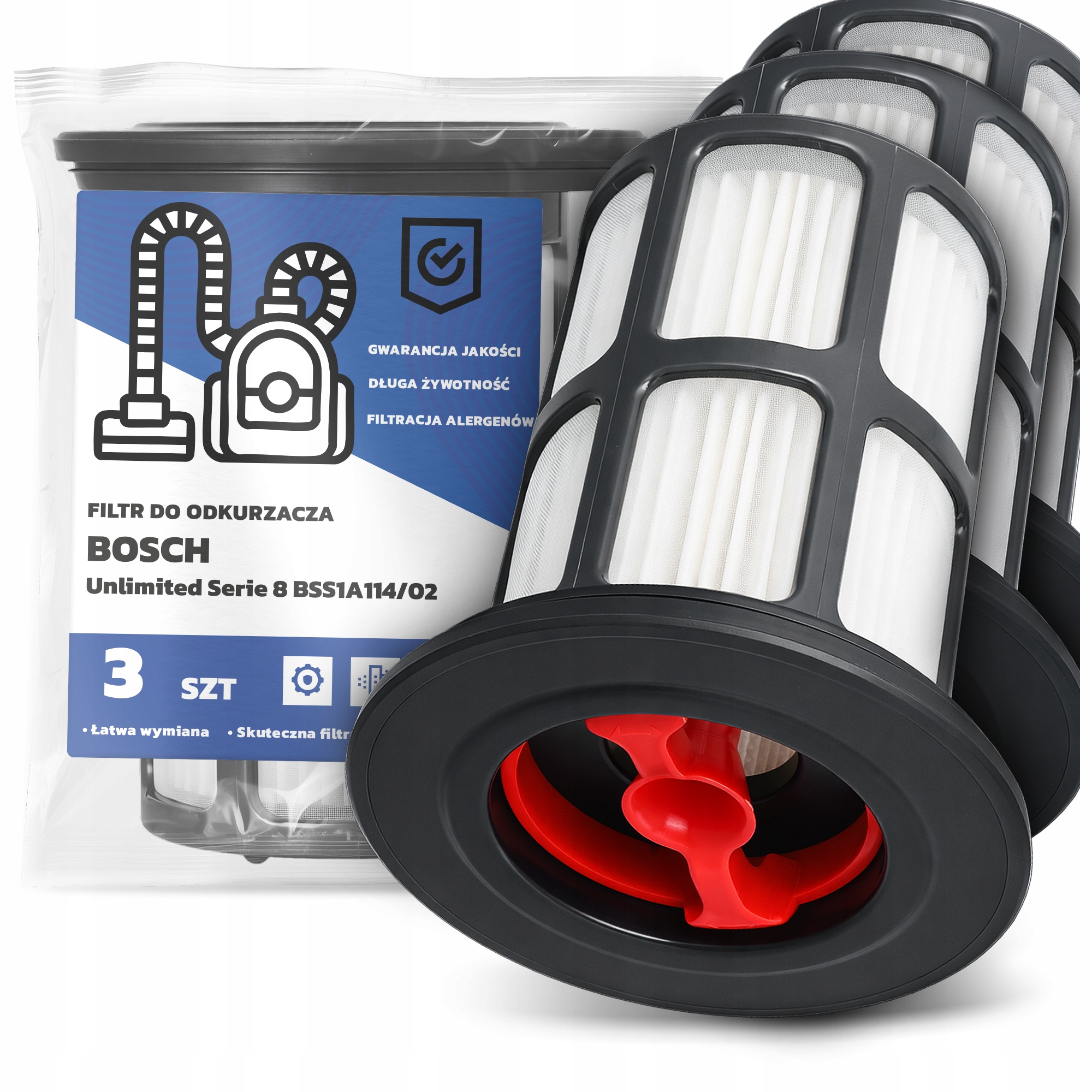 3x Filtr Pro Vysavač Bosch Unlimited Serie 8 BSS1A114/02 Hepa Filtry Em-w