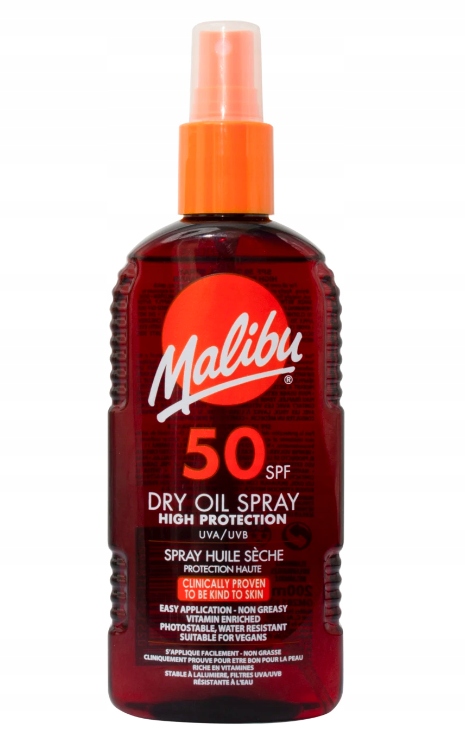 Malibu Dry Oil Spray SPF50 Suchy Olejek Ochronny Do Opalania Lekki