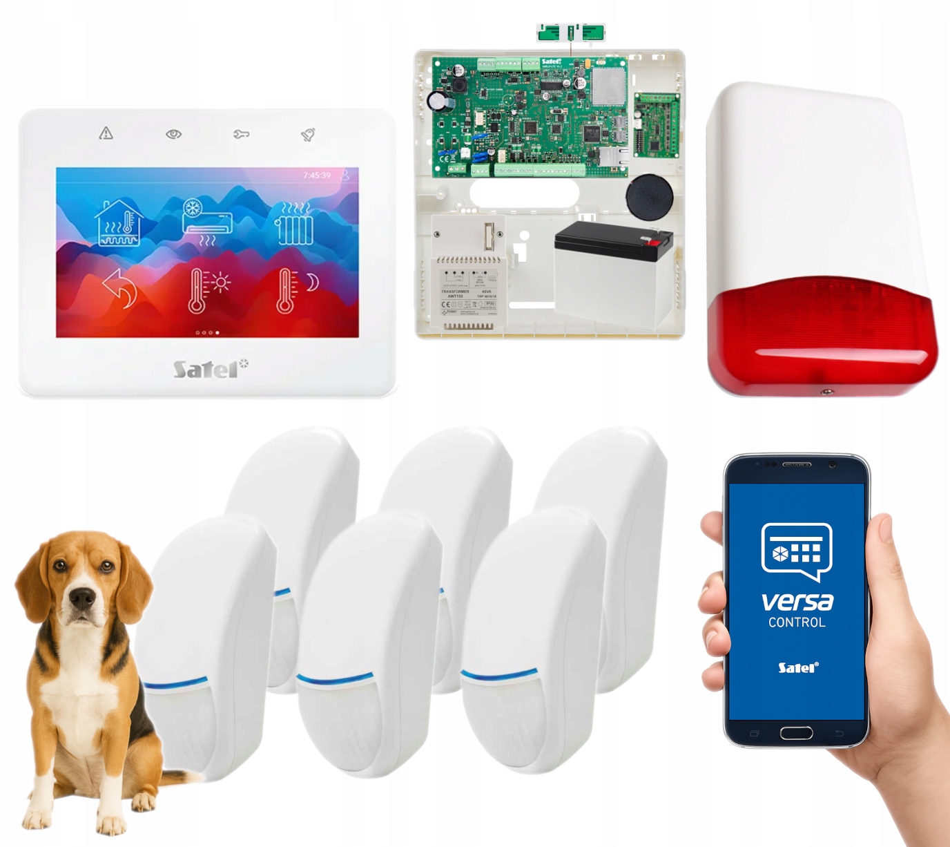 Zestaw Alarmowy Satel Lte Gsm Sms Tcp/ip Dotykowy 6 Czujek Pet Aplikacja