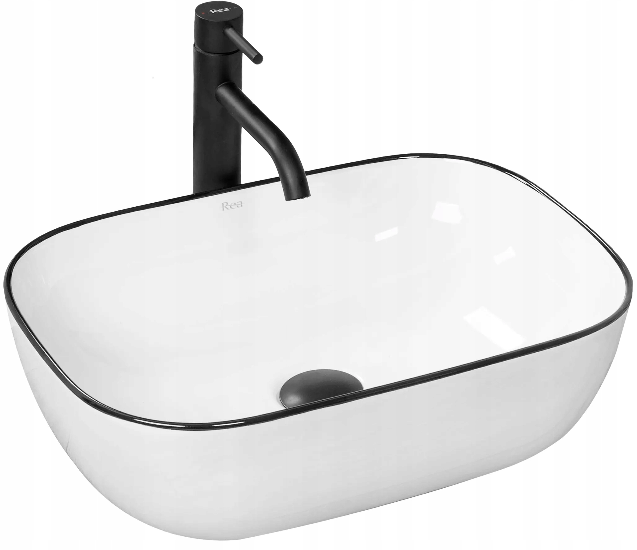 Keramická obdĺžniková umývadlová doska Rea Marbel čiernobiela
