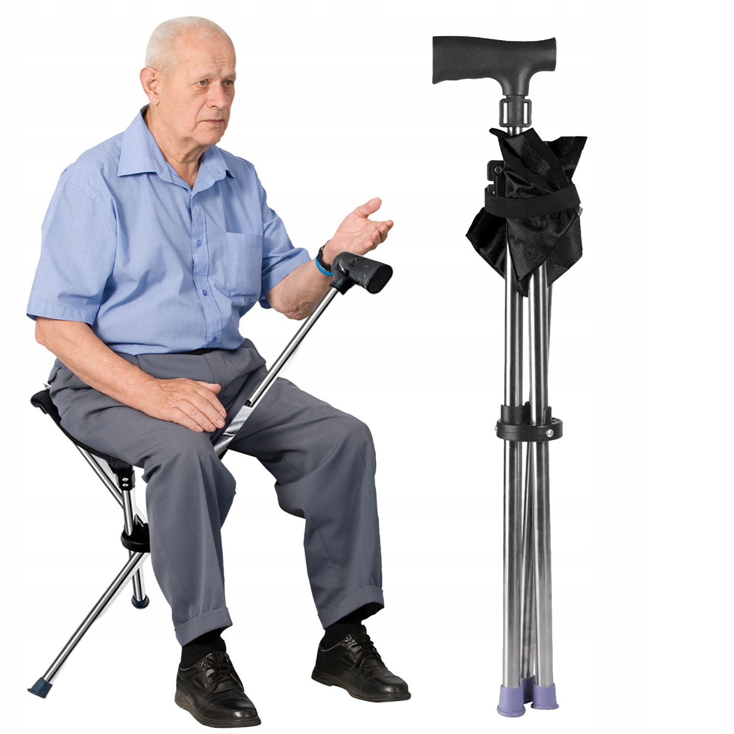 Składane Krzesło Laska Z Siedzisko Bezpieczeństwa Antypoślizgowa Lekka