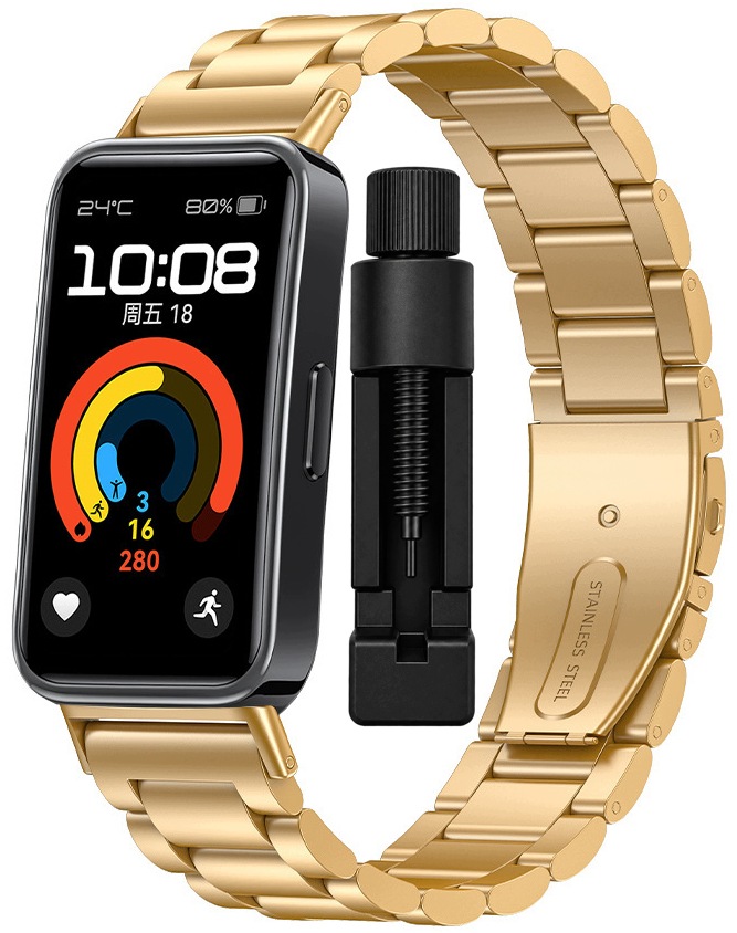 Bransoleta Stalowa pasek RabbitMob do Huawei Band 8/9/10 Złoty