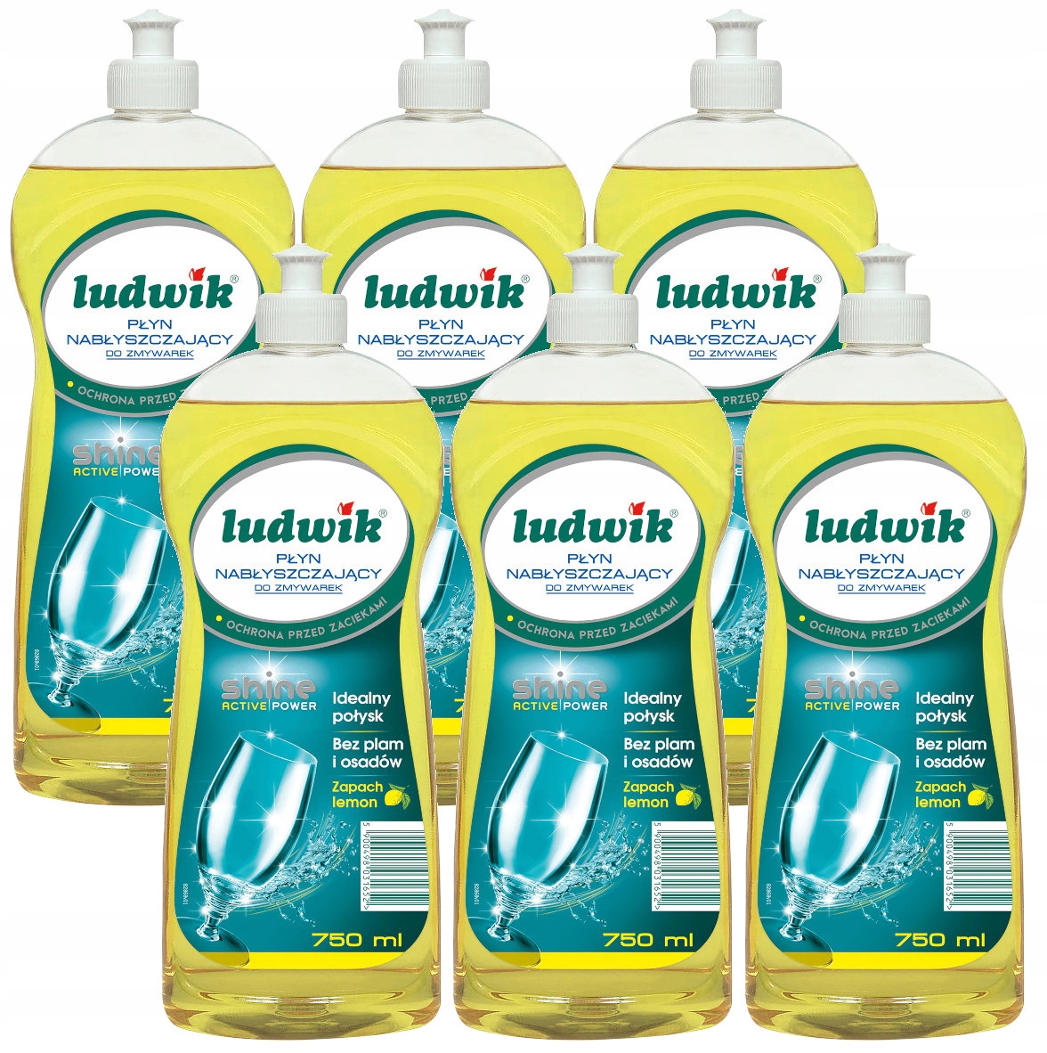Levně Ludwik Leštidlo do myčky Shine Active Power 750 ml Lemon Sada 6 ks