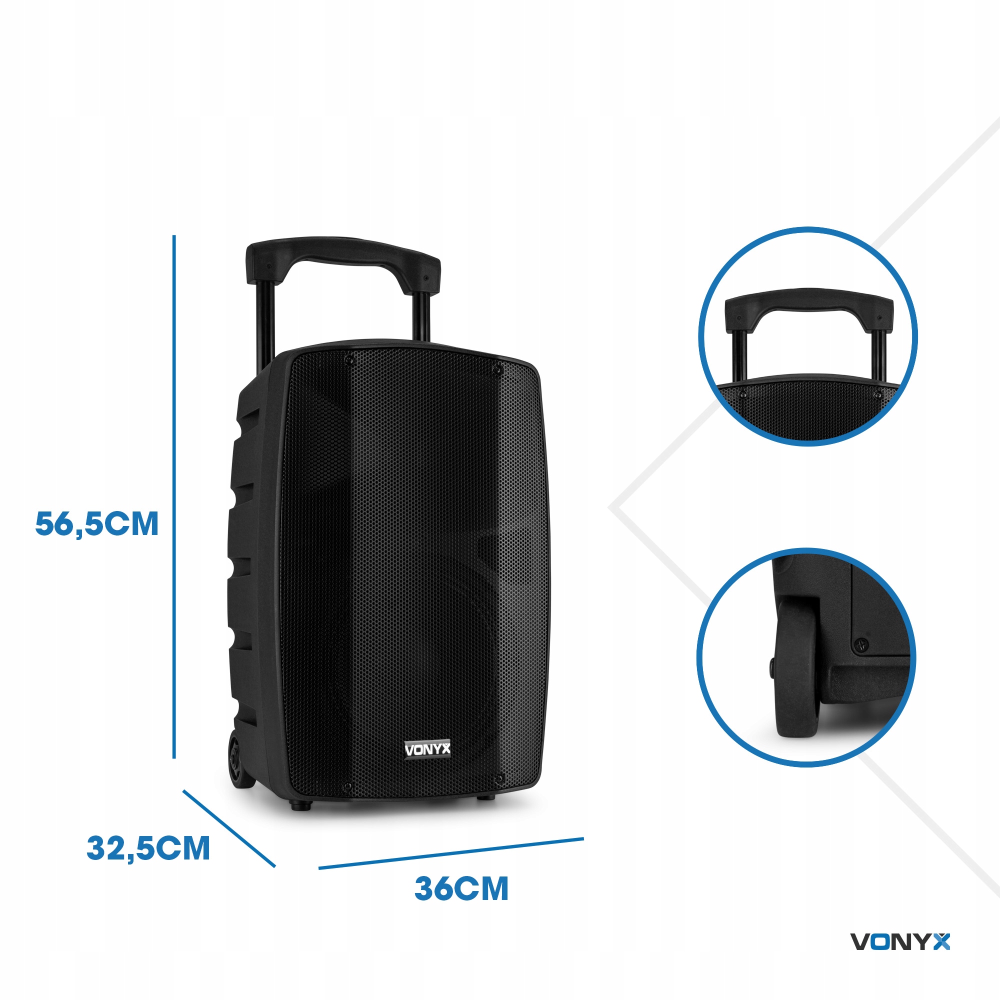 Kolumna aktywna mobilna 200W 10” bluetooth dwa mikrofony bateria Vonyx Moc znamionowa RMS 100 W