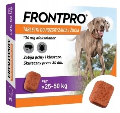 Frontpro 136 mg XL Tabletki dla psów na pchły i kleszcze 25-50 kg 3 szt
