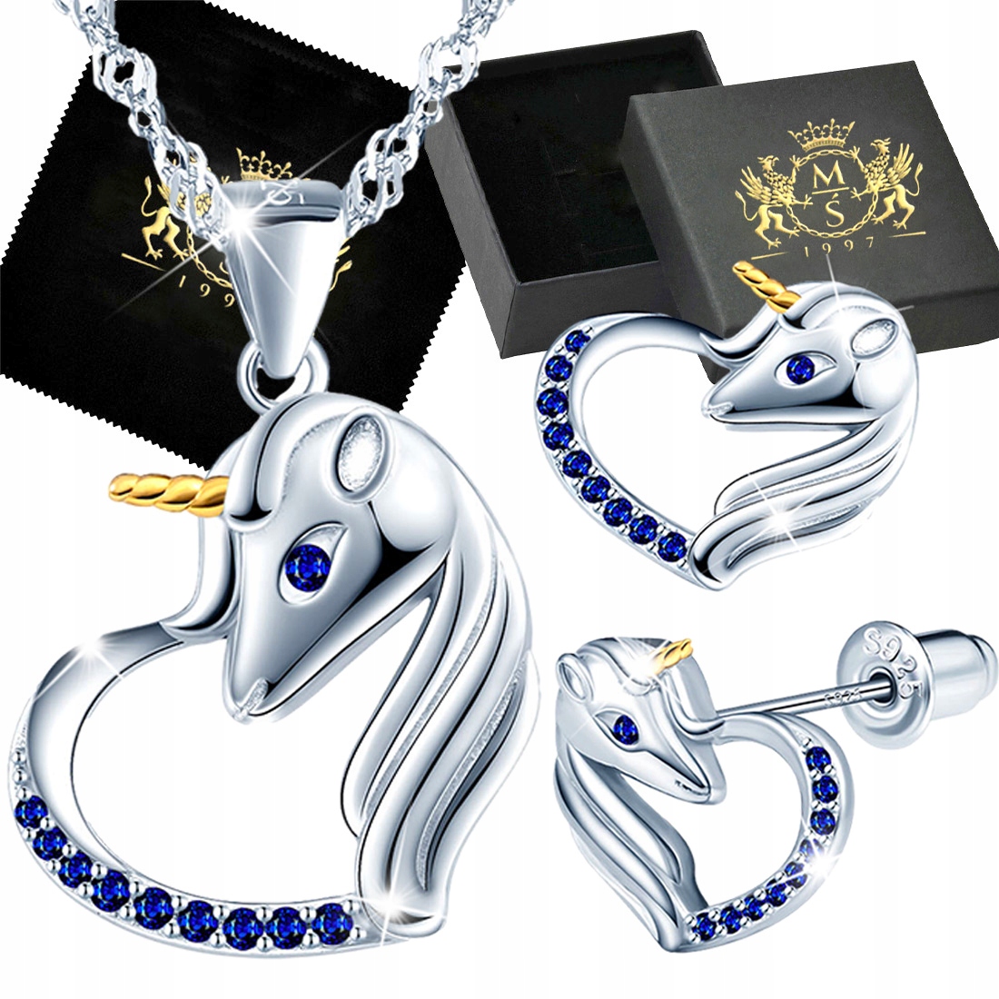 Sada šperků Stříbrné Stříbro 925 Sada Náušnice Náhrdelník Na dárek