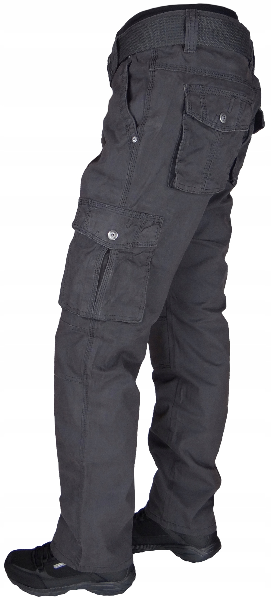 SPODNIE BOJÓWKI SZARE STRETCH z Paskiem Różne Rozmiary r. 40 IT/Th-7 Długość nogawki długa