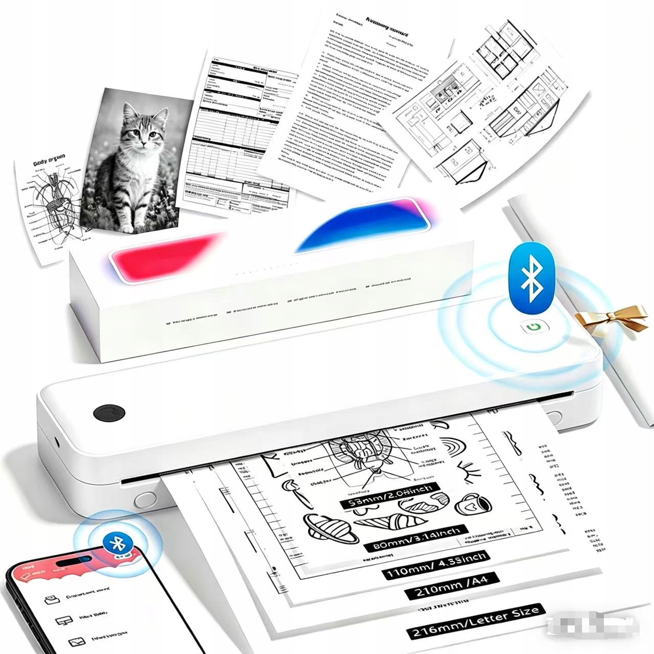 PRZENOŚNA DRUKARKA TERMICZNA A4 BLUETOOTH/USB, iOS/ANDROID 3 STR/MIN PODRÓŻ