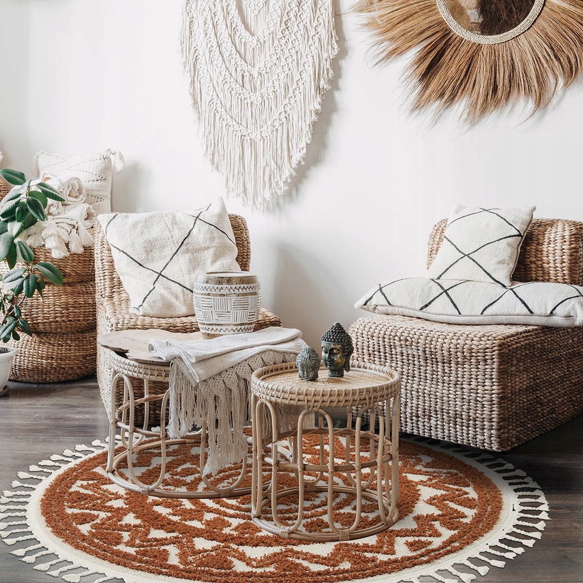 GRUBY OKRĄGŁY DYWAN BOHO Z FRĘDZLAMI BEŻOWY DYWAN STYL SKANDYNAWSKI 120x120 Rodzaj shaggy