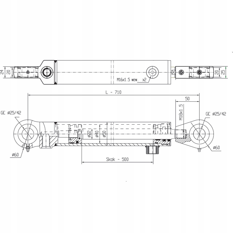 Siłownik hydrauliczny CJ2F40/22500+U Producent części Skraw-Met