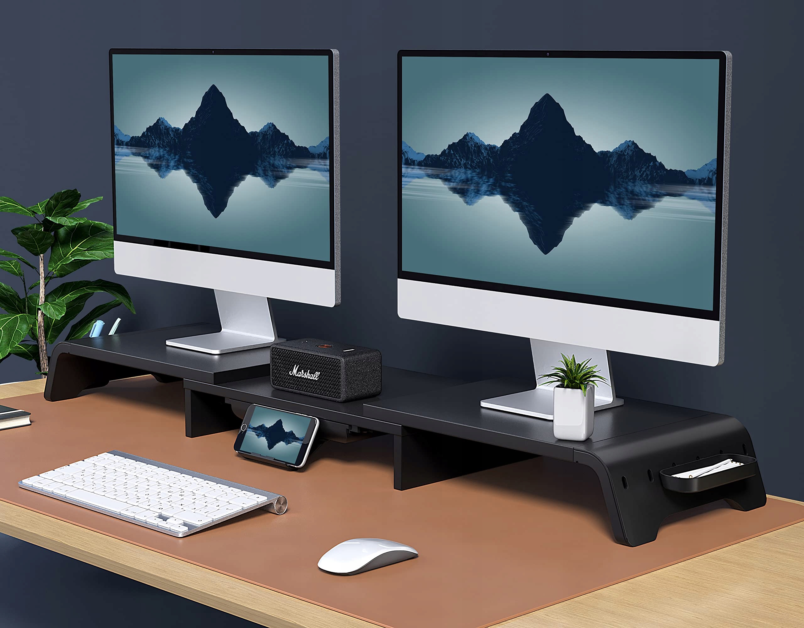 FENGE REGULOWANY STOJAK NA DWA MONITORY DREWNIANY DO KOMPUTERA TV LAPTOPA — miniatura 2