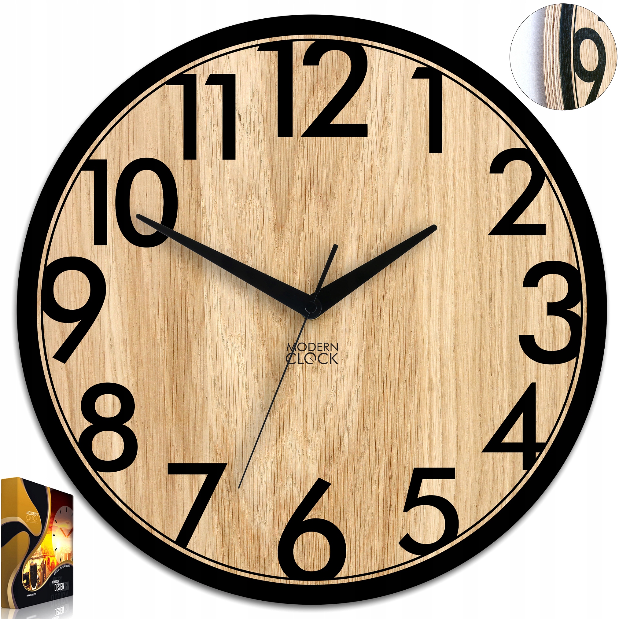 Dřevěné nástěnné hodiny dubové Focus – 33 cm, tichý mechanismus