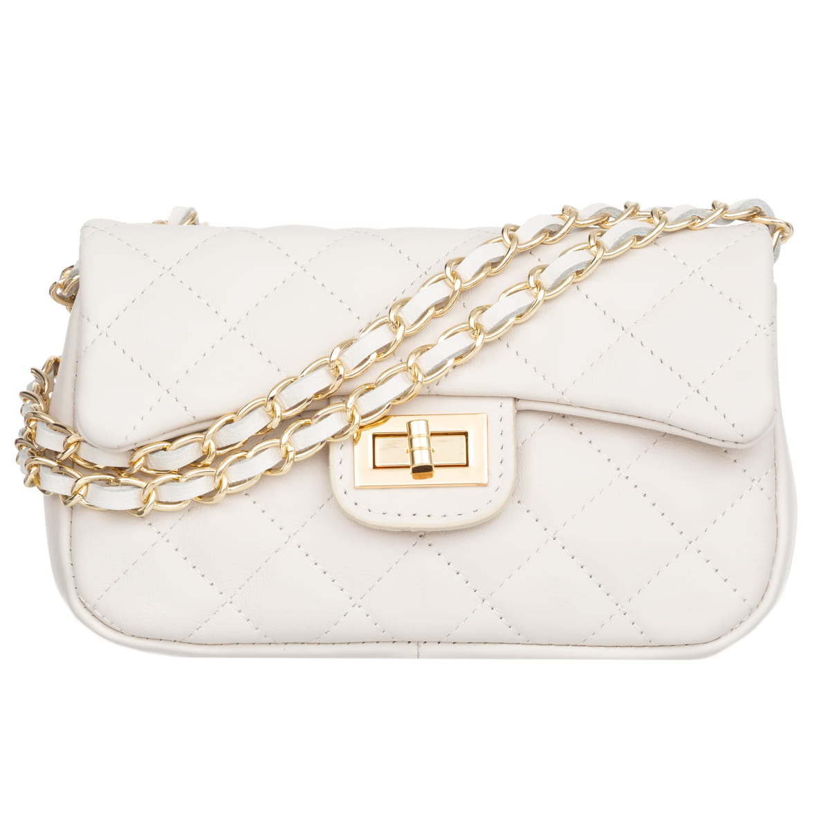 Kožená prošívaná kabelka Vezze Festa Ecru