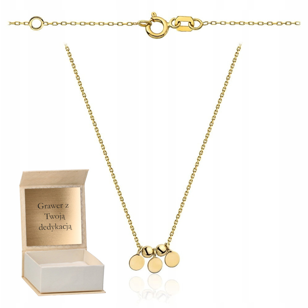 Zlatý náhrdelník Pohyblivé kuličky a plná kolečka zlato ryzost 585 Gravírování