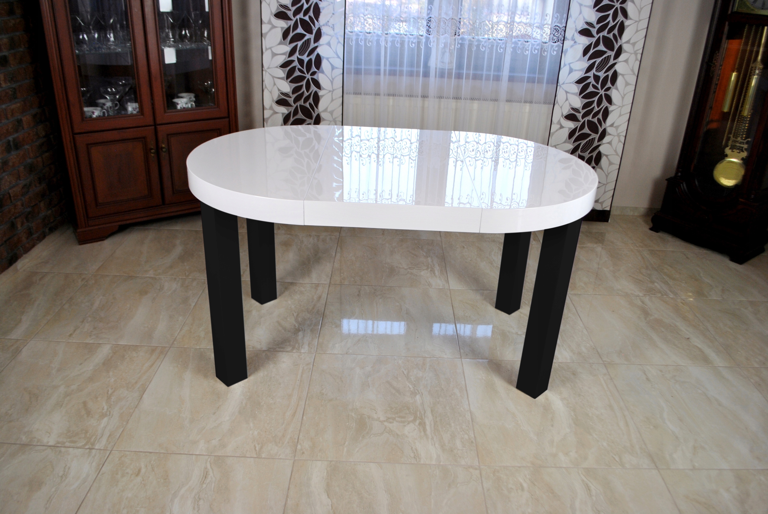 STÓŁ OKRĄGŁY BIAŁY POŁYSK ROZKŁADANY 90/140 SALON JADALNIA KUCHNIA Szerokość mebla 90 cm