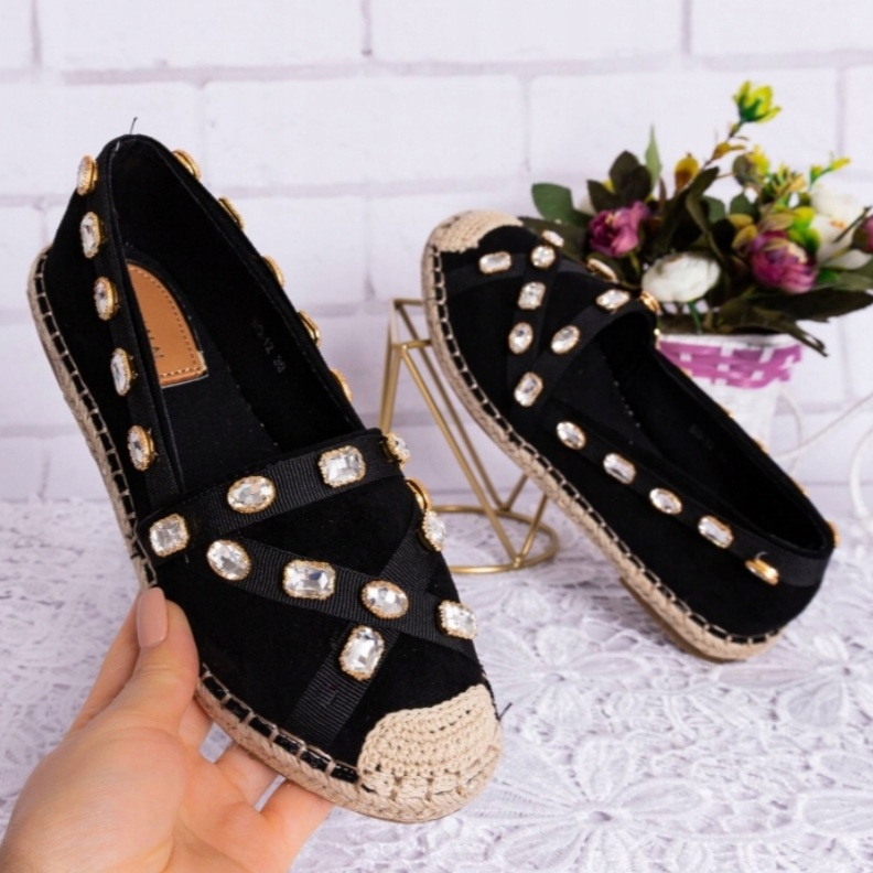 Czarne płaskie espadryle kamienie dżety rozmiar 36 Rozmiar 36
