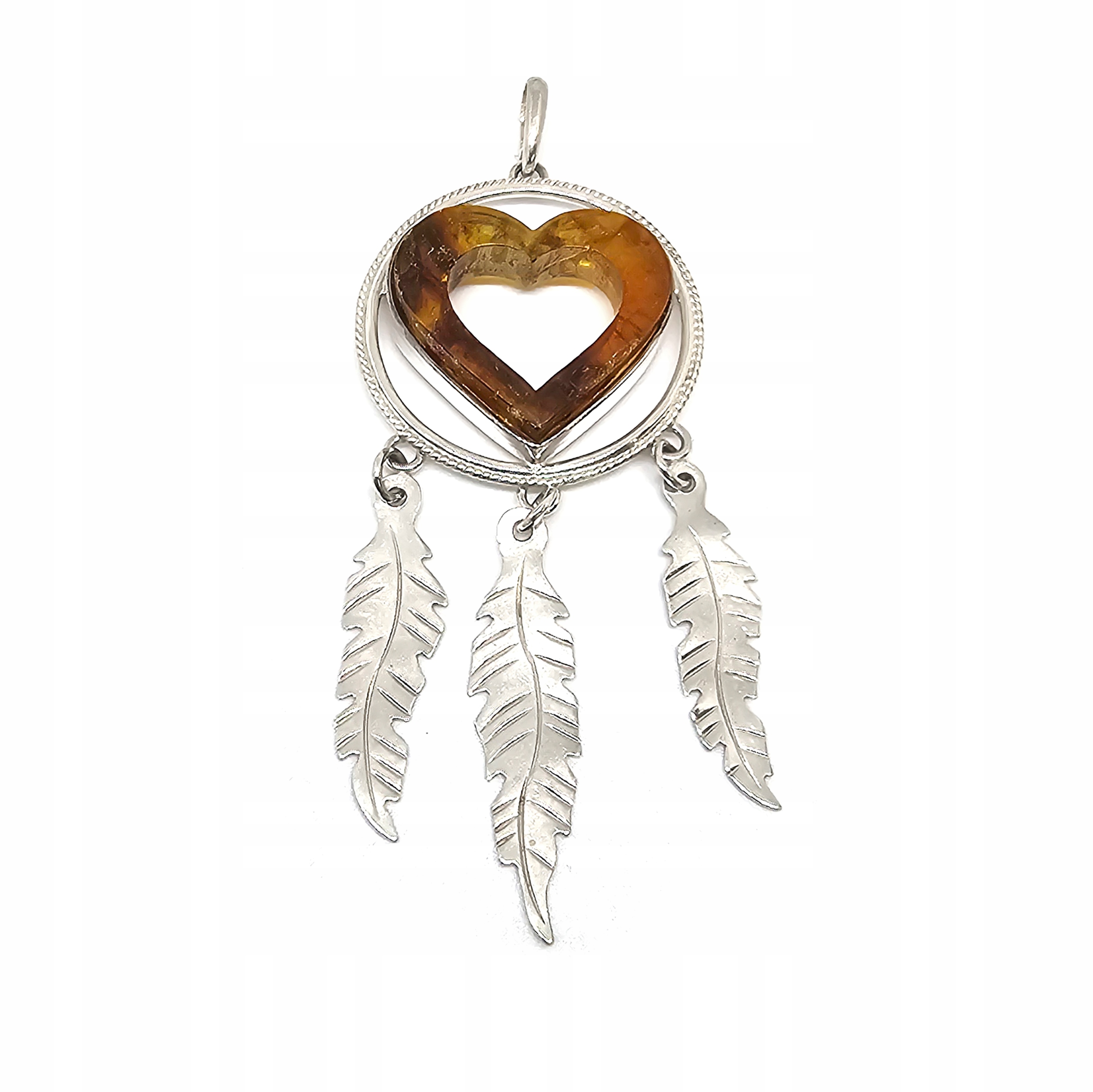 přívěsek lapač snů s jantarem, jantar, stříbro 925, unikát