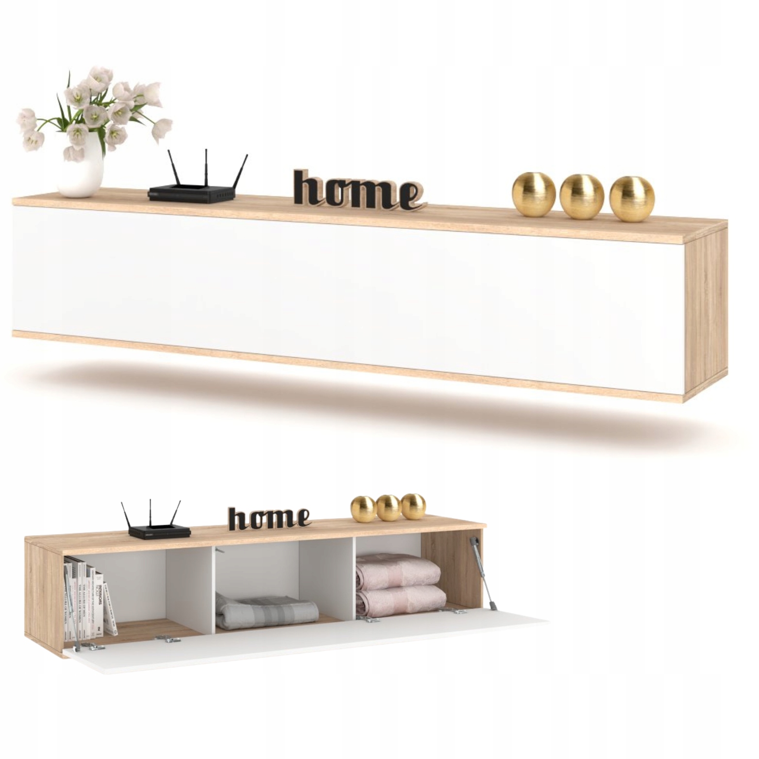 Závěsná Rtv skříňka Komoda Police Vitrína do obývacího pokoje sonoma bílá matná 138 Cm