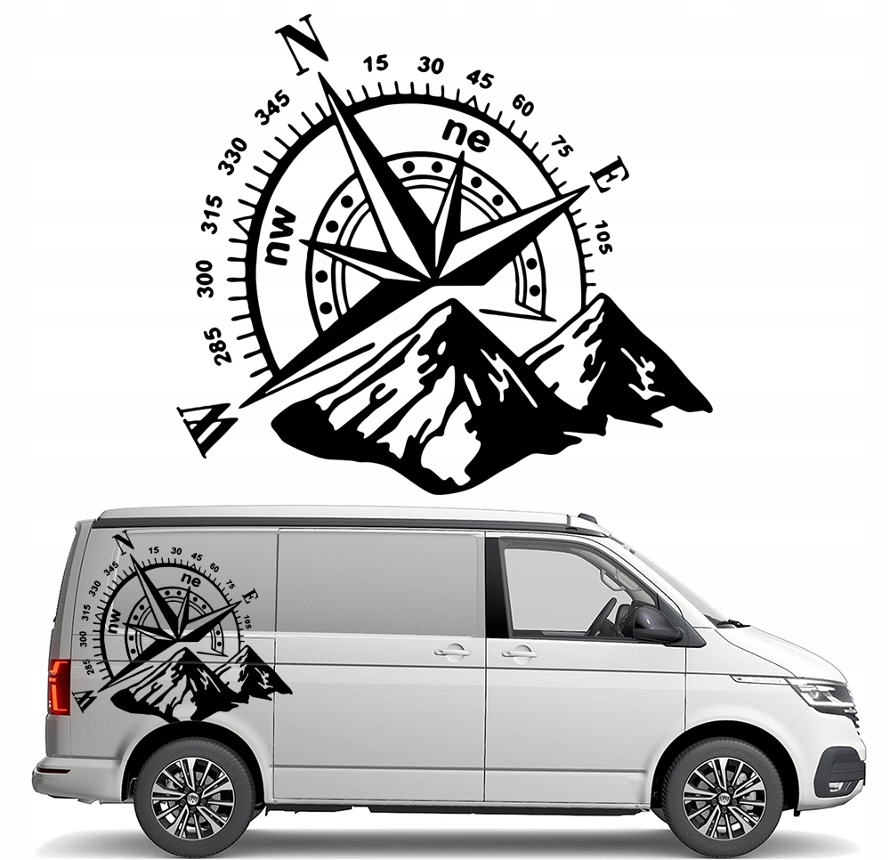 Samolepka Grafika na karavan Růže Větrů Kompas 90x100