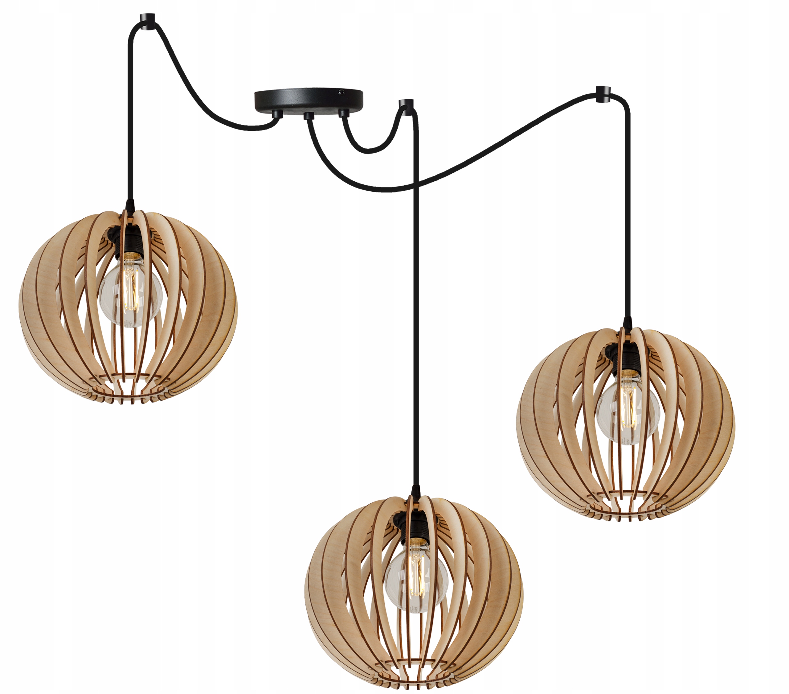 Stropná Závesná Lampa Trojitý Luster Drevo Moderná Boho Led