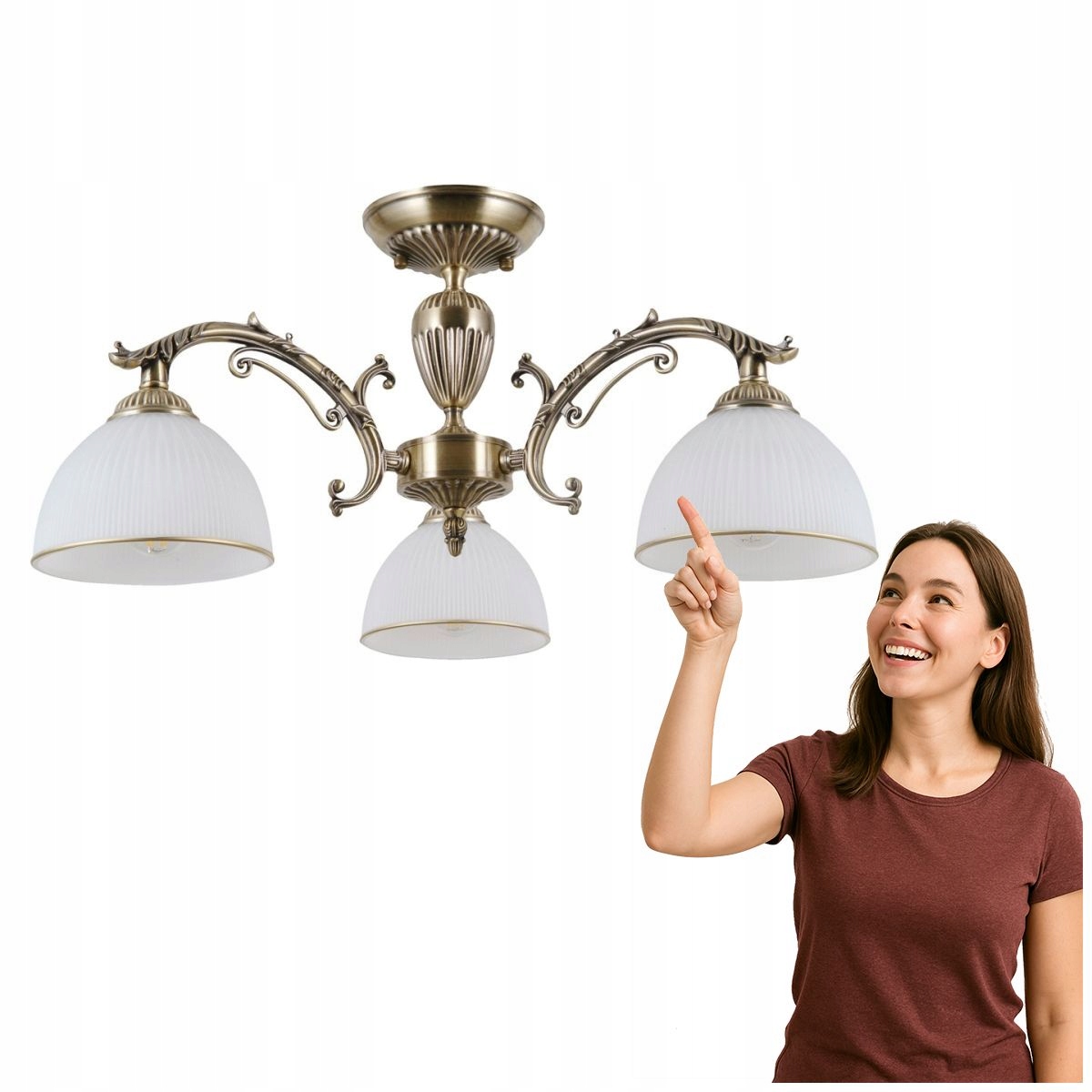 Klasická stropná lampa Feneza 3xE27 starožitný bronz Italux