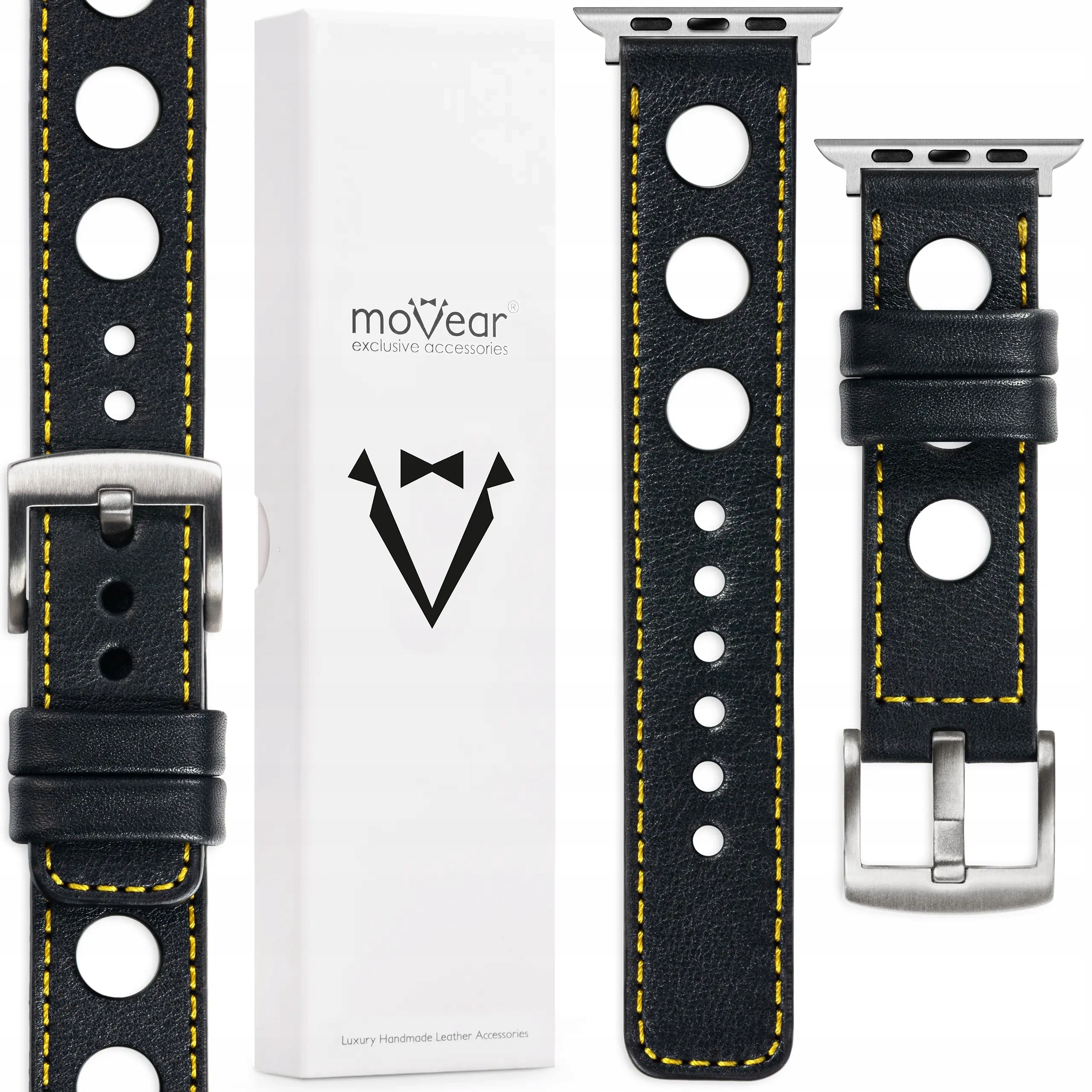 Pásek pro Apple Watch Ultra 10 9 8 7 6 5-1 Se Kožený Černý Movear