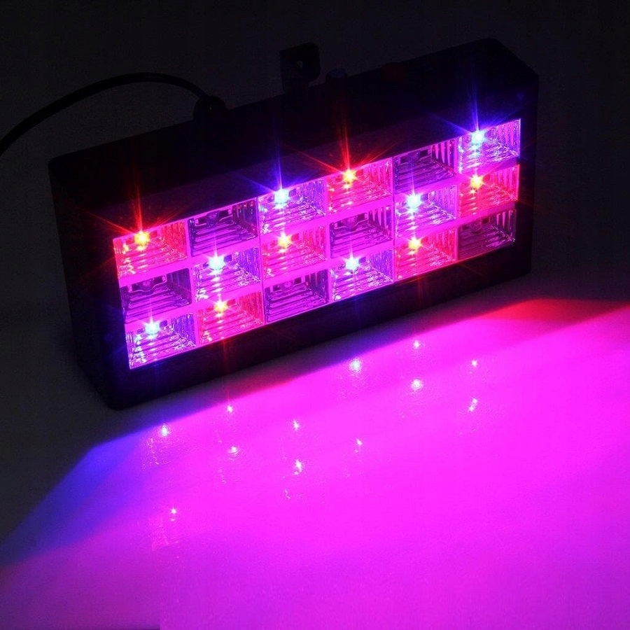 KOLOROFON STROBOSKOP 18 LED DUŻY REFLEKTOR DYSKOTEKOWY CZUJNIK DŹWIĘKU Moc 25 W