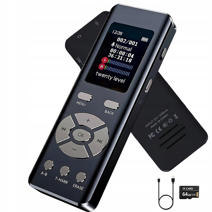 64GB Cyfrowy dyktafon Inteligentne nagrywanie z zewnętrznym głośnikiem MP3