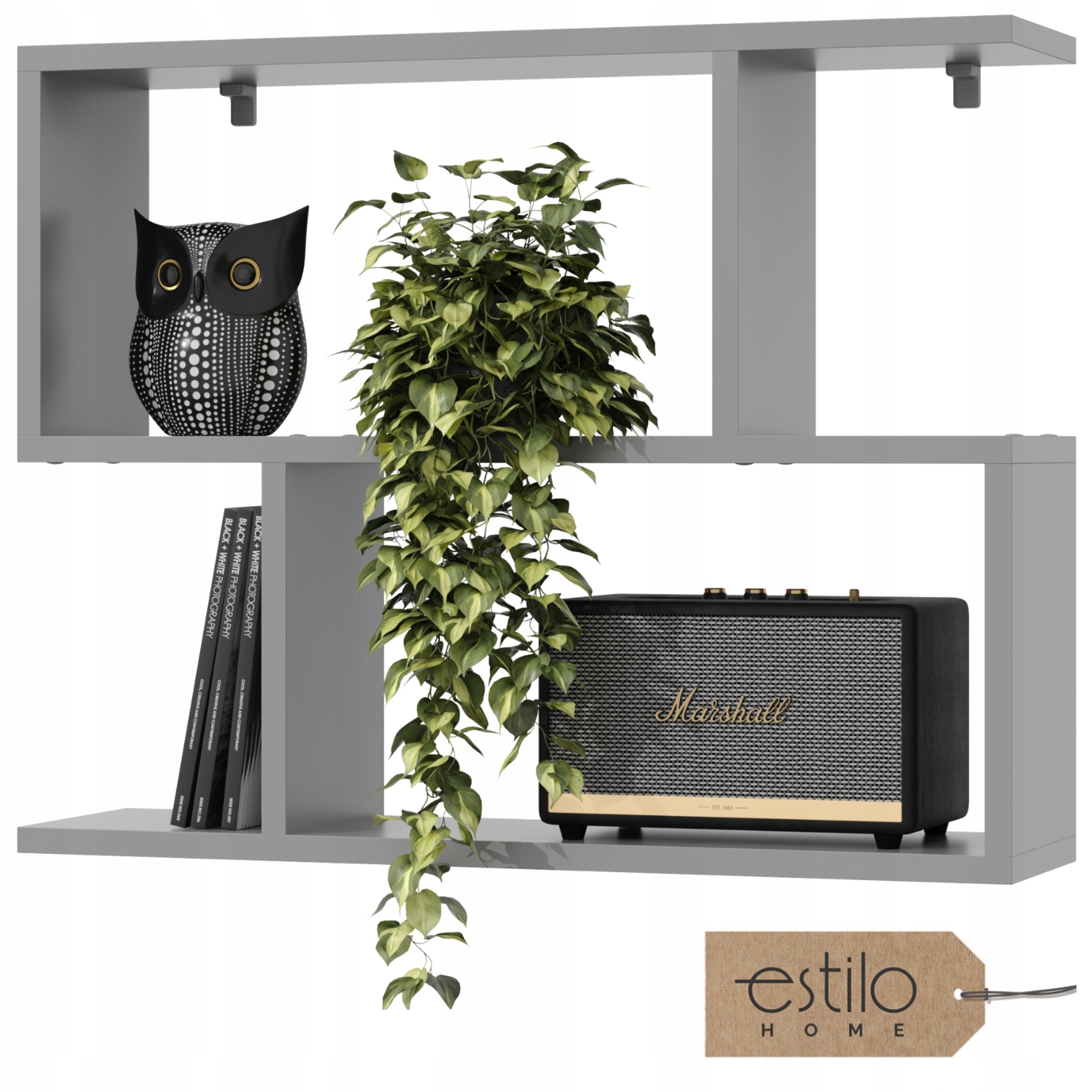 Šedá nástěnná police na knihy do dětského pokoje 70 cm