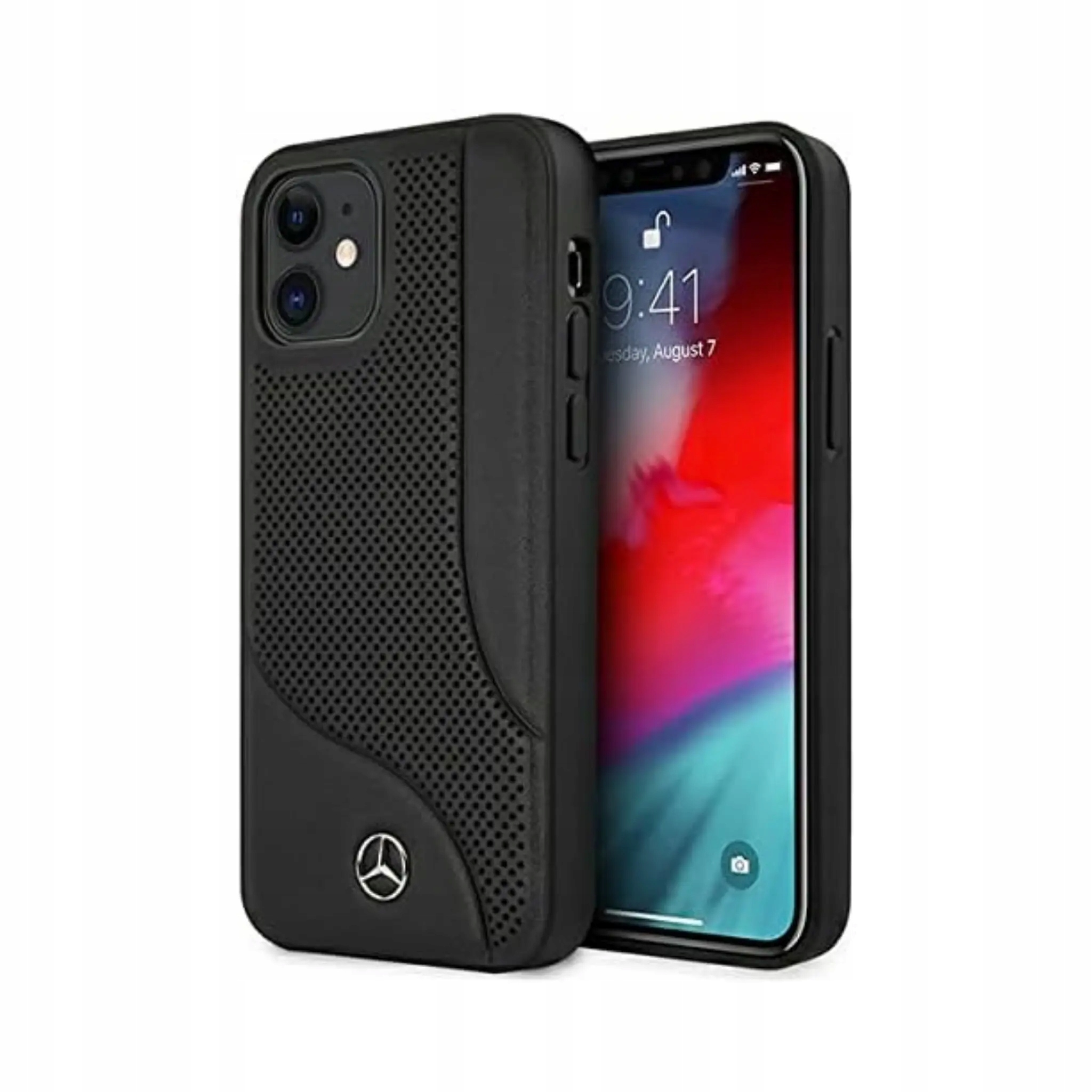 Etui Mercedes do iPhone'a 12 Mini, czarne twarde etui skórzane