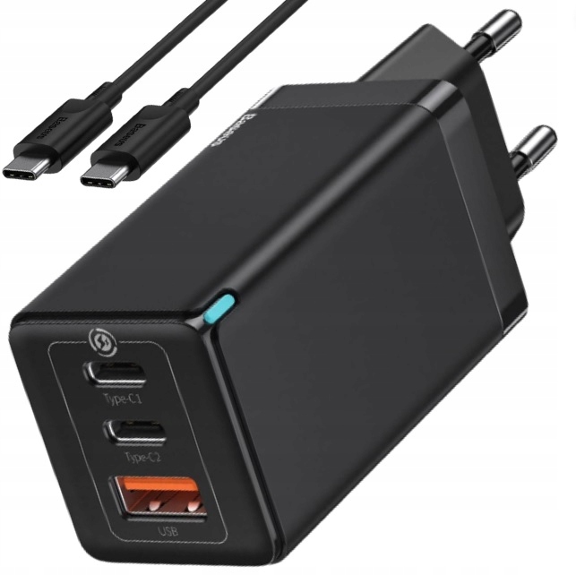 Rychlá síťová nabíječka GaN 2x Usb-c Usb 65W kabel Usb-c černá