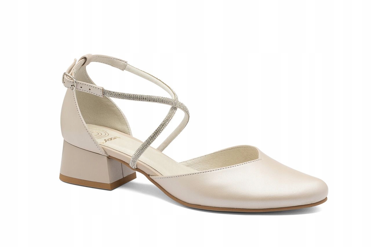 svatební kožené boty na nízkém podpatku s ozdobnými proužky béžové Butdam 37