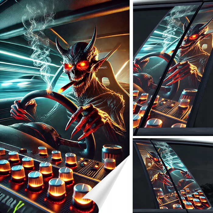 2x Nálepka na sloupek sloupky dveří auta Devil Řidič 50x30