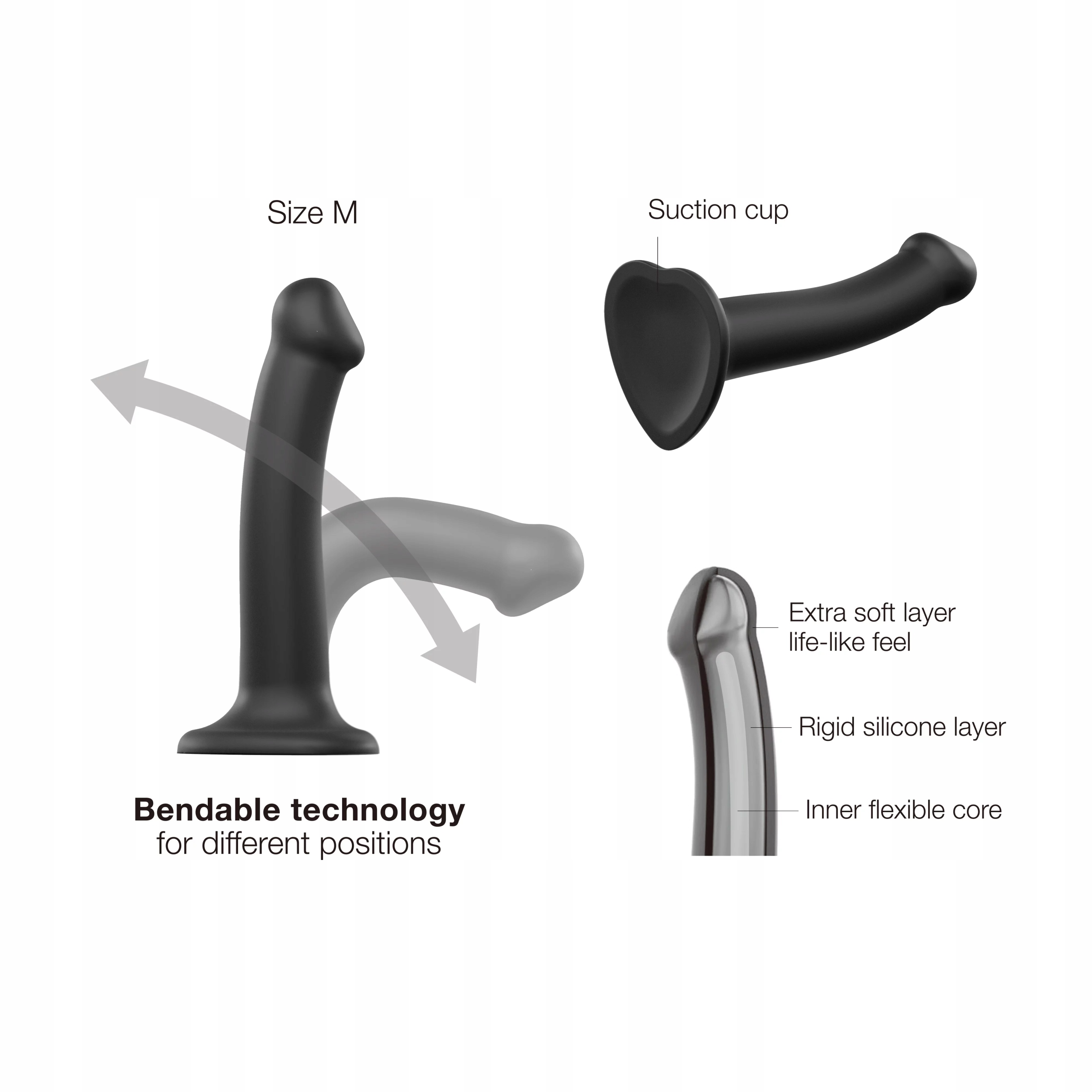 Strap On Me - Giętkie dildo czarne XL