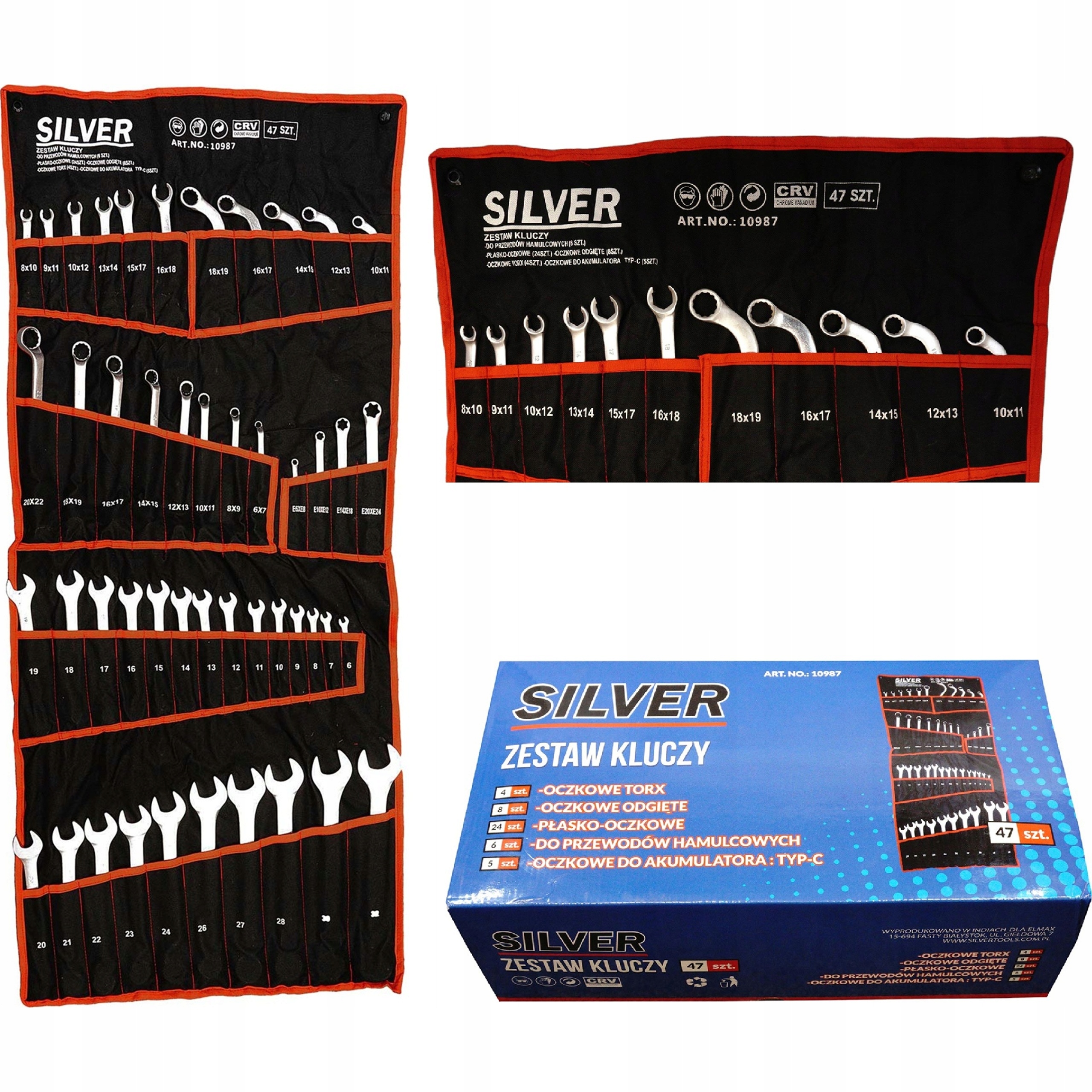 Sada kľúčov 47 ks s plochým očkom Torx puzdro Silver