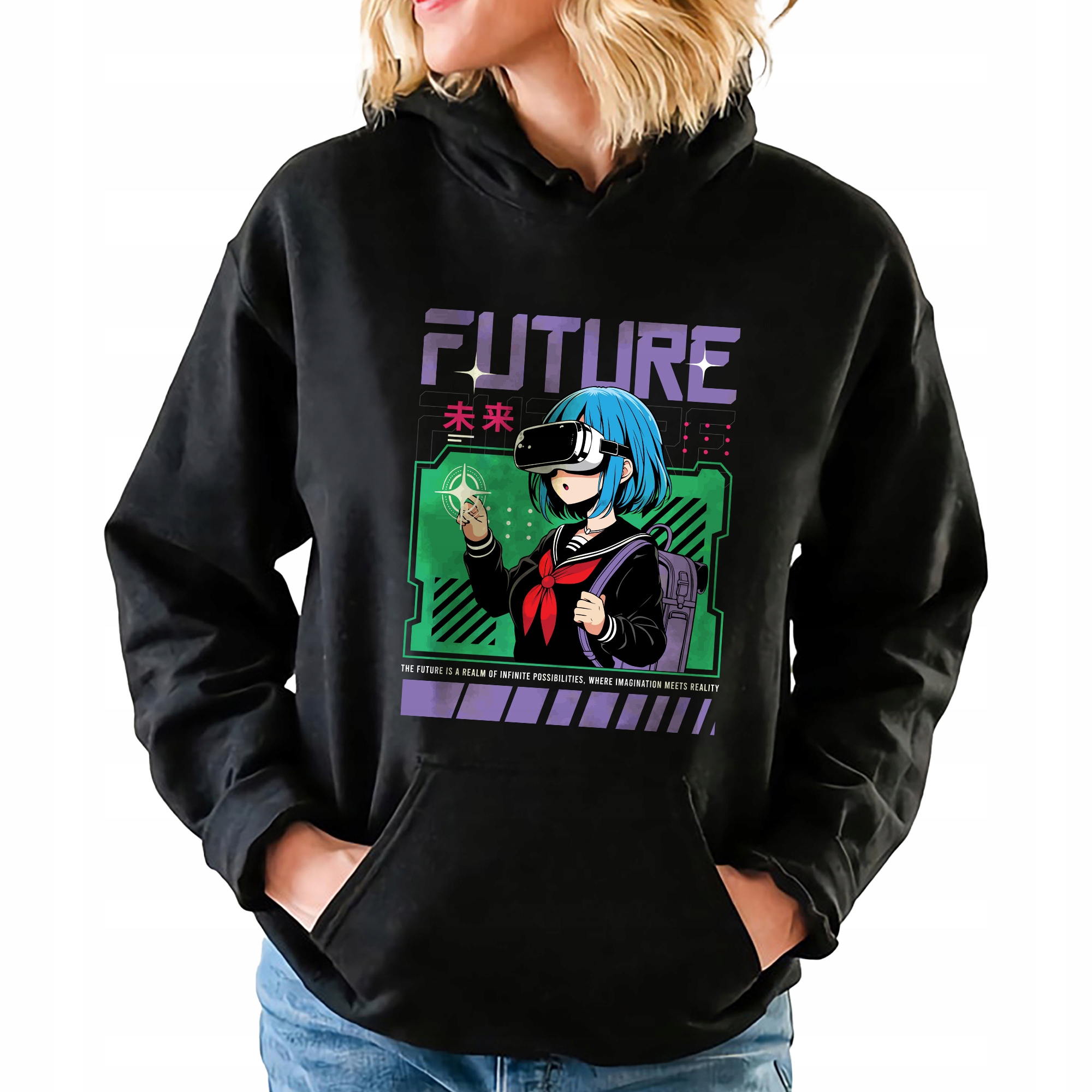 Mikina S Kapucí Future Japonské Anime Kawaii Vzory Velikost XXL