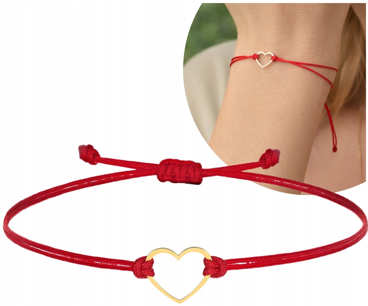 Złota Bransoletka Sznurkowa Regulowana Serce Serduszko 585 Grawer
