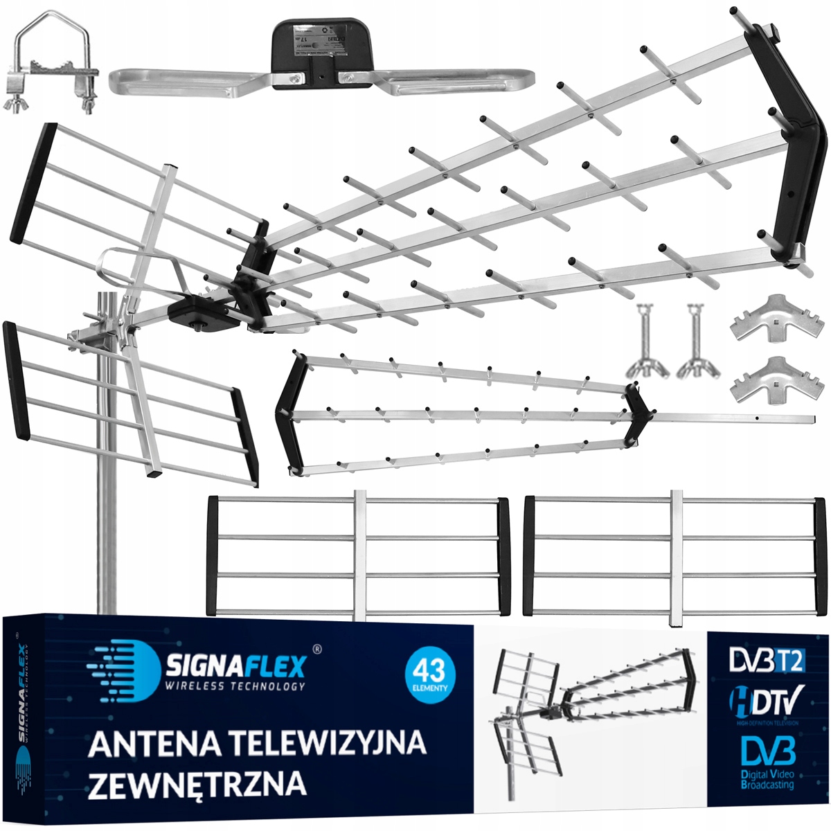 ANTENA DVB-T2 KIERUNKOWA MOCNA PASYWNA ZEWNĘTRZNA 4k MUX UHF HD 470-862 MHz