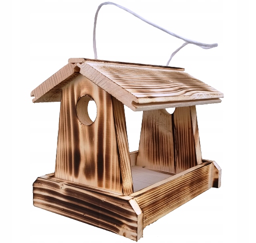 

Karmnik dla ptaków drewniany opalany domek wiszący