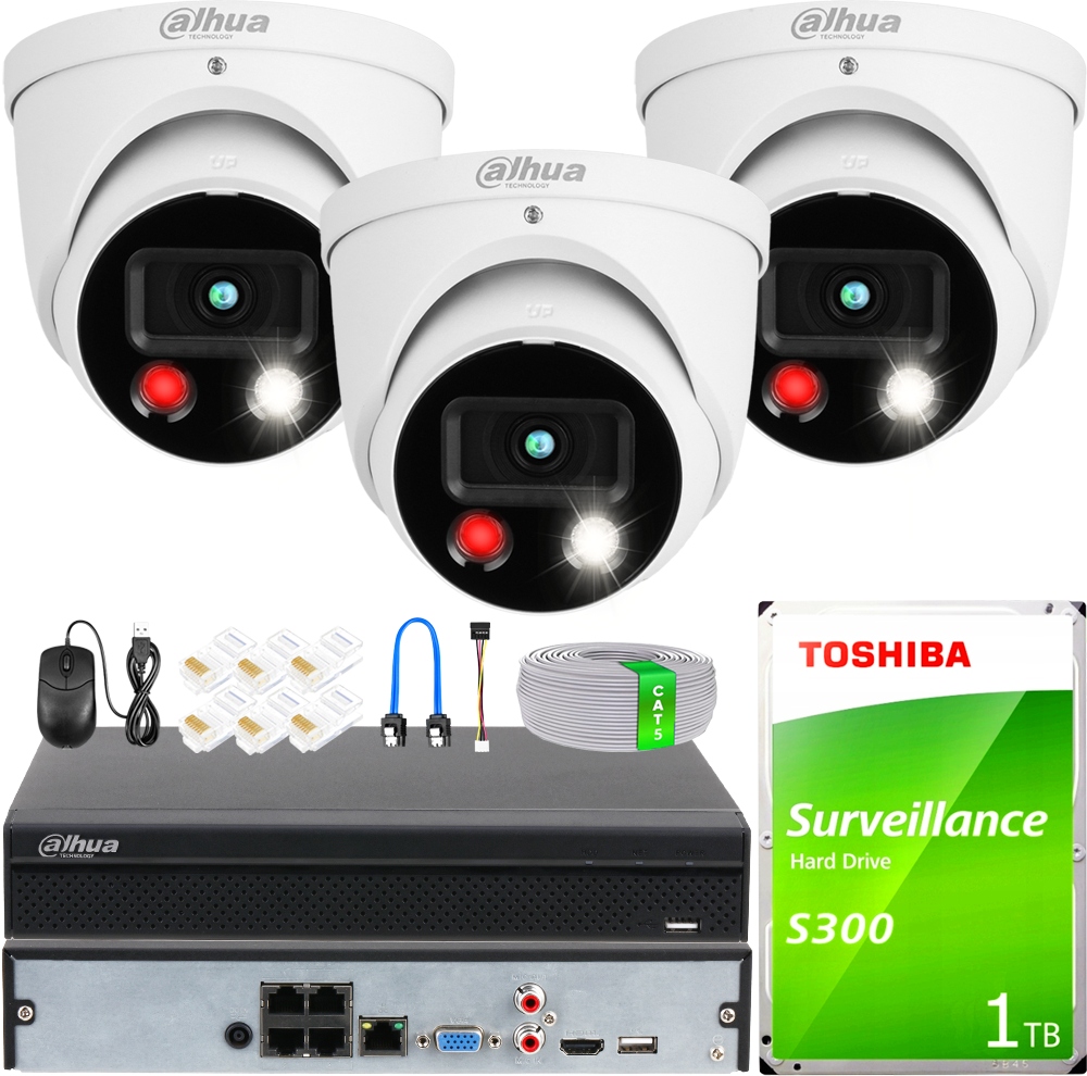 Ip monitorování Dahua Sada 3x Kamera 5Mpx Ai TIoC Dual Light 30 m PoE Apka