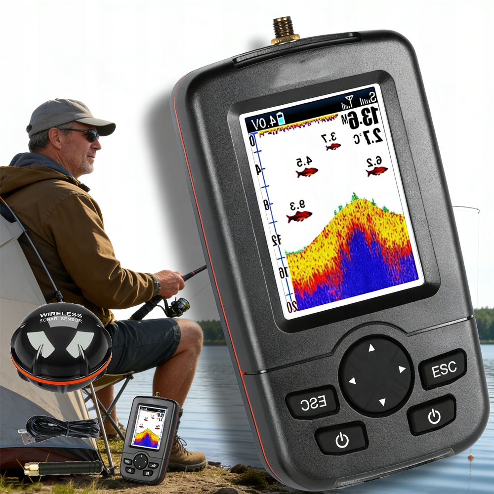 Detektor Ryb Z Ekranem Pokazującym Głębokość I Ruch Ryb