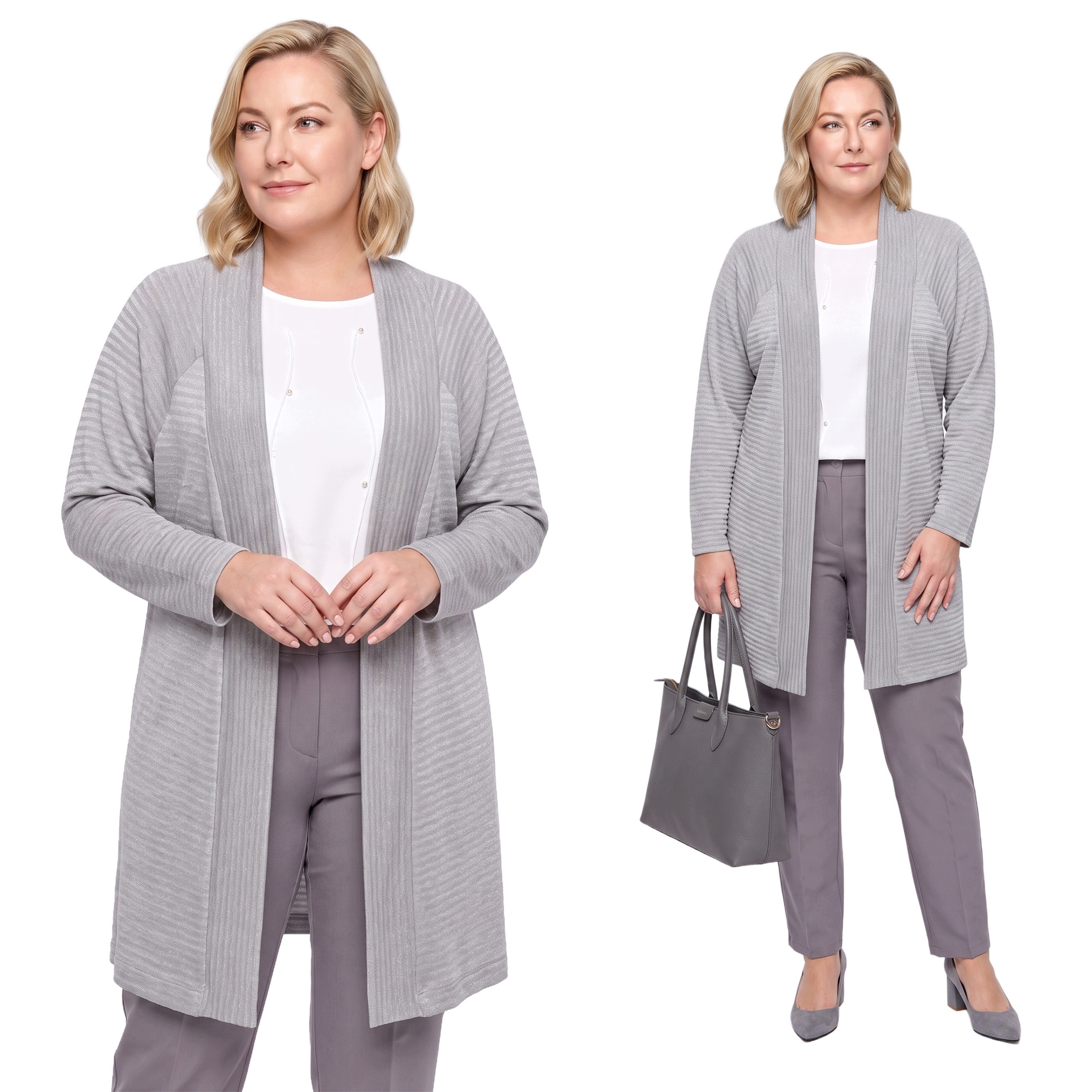 Stříbrný pruhovaný kardigan plus size velikost 52