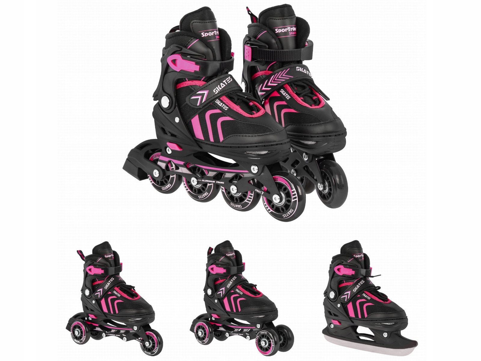 Zestaw 4w1 Rolki Wrotki Łyżwy dla dzieci Rozmiar 34-38 Różowy M