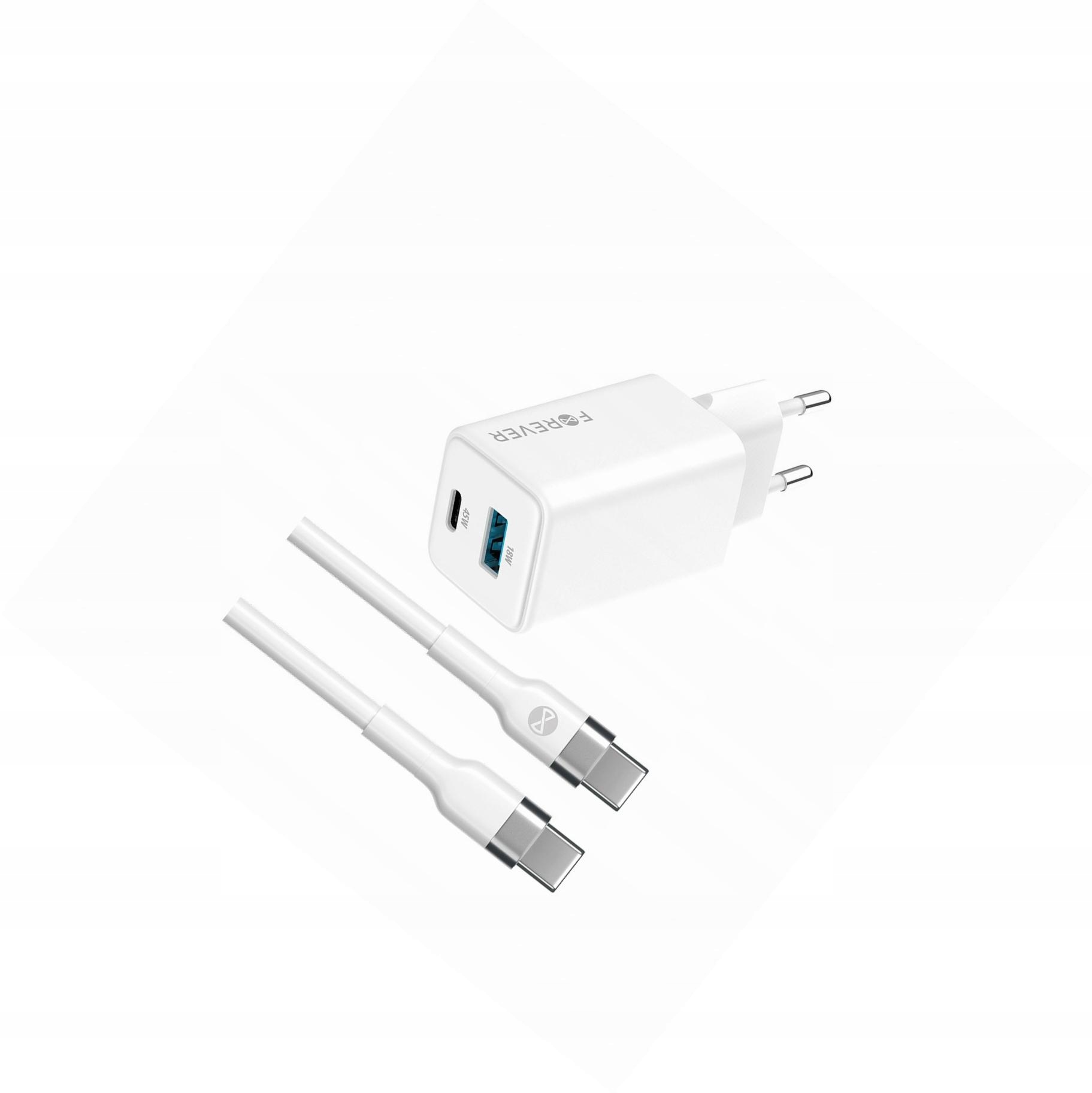 Szybka ładowarka GaN 45W 2 wejścia Usb i Usb-c z kablem do Samsung s21 Plus