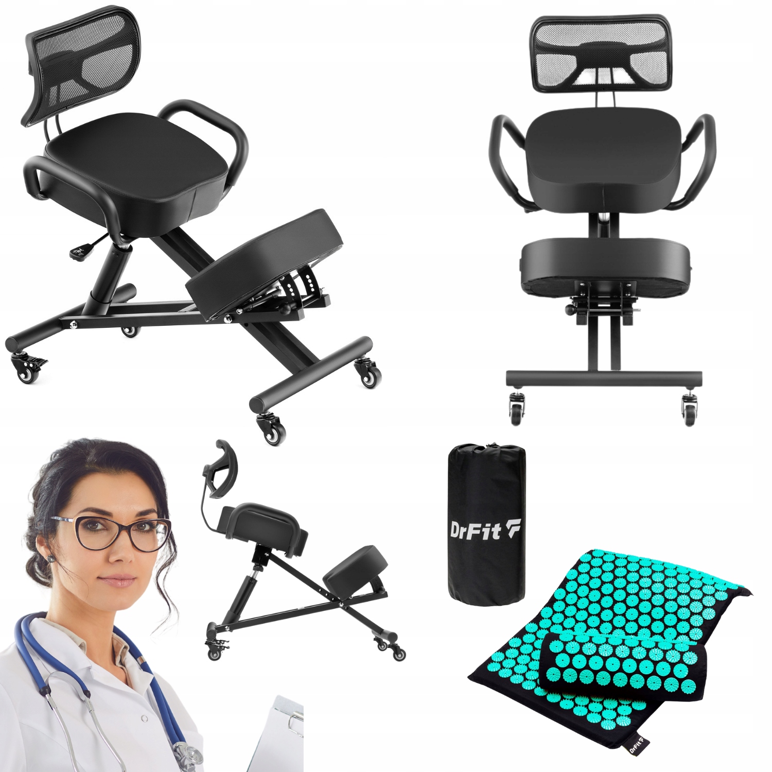 KRZESŁO BIUROWE KLĘKOSIAD ERGONOMICZNE FOTEL BIUROWY BÓL Kręgosłupa Mata