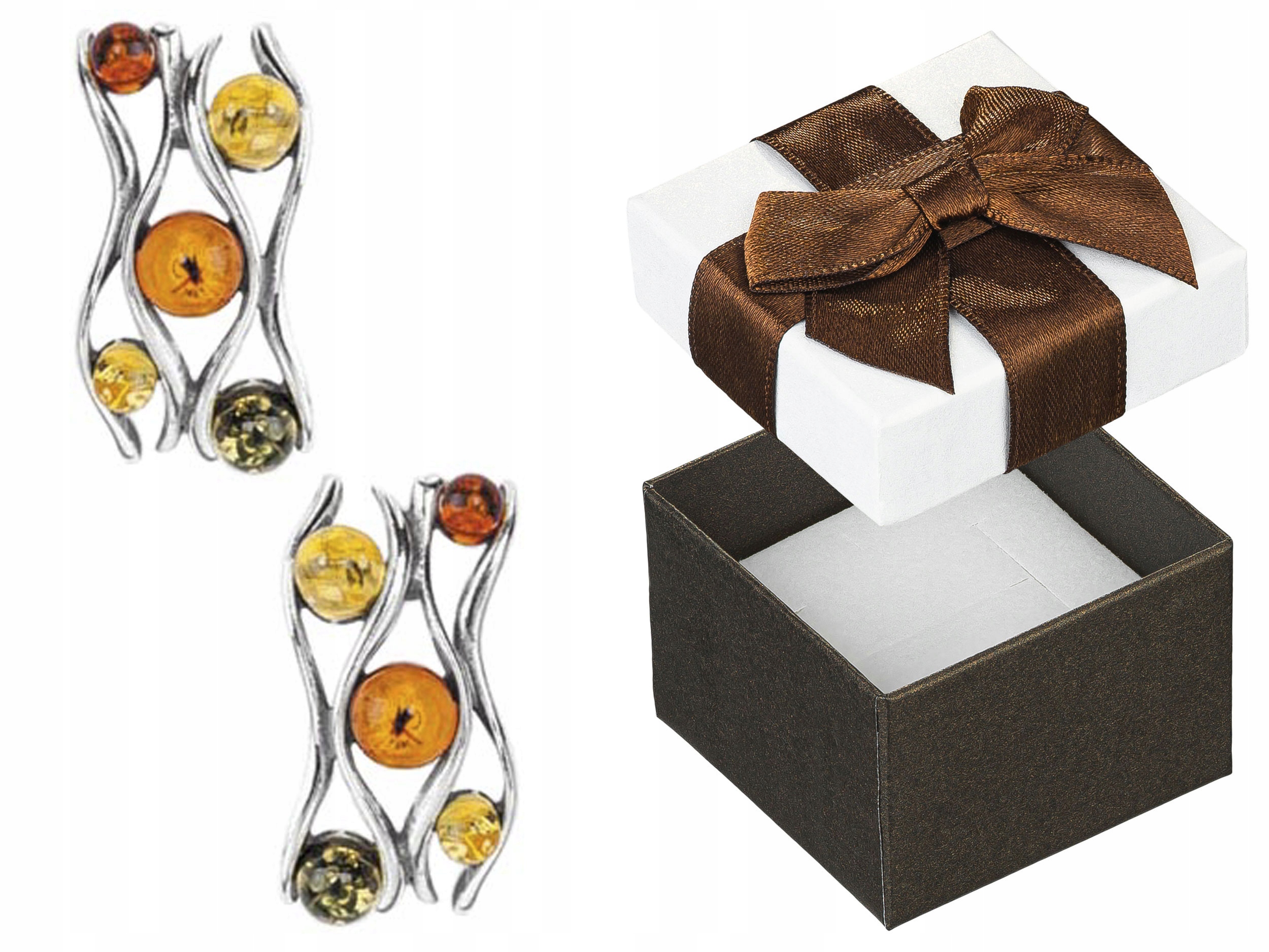 Stříbrné Náušnice Puzetky s Jantarem Barevné Dámské Oxidované Puzetky