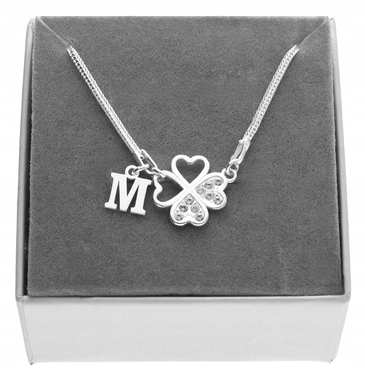 Silná stříbrná vazba náhrdelník čtyřlístek zirkon písmeno Písmenko Stříbro 925