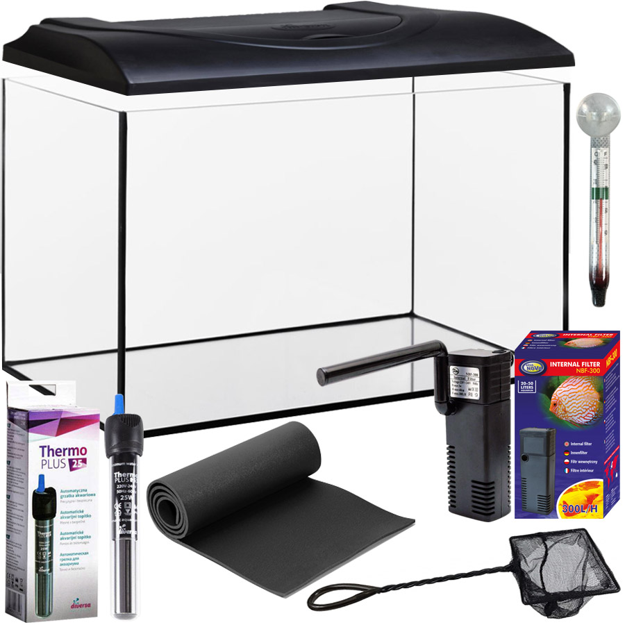 Zestaw Akwariowy 25L Wyposażenie Akwarium Filtr Grzałka Mata Akcesoria
