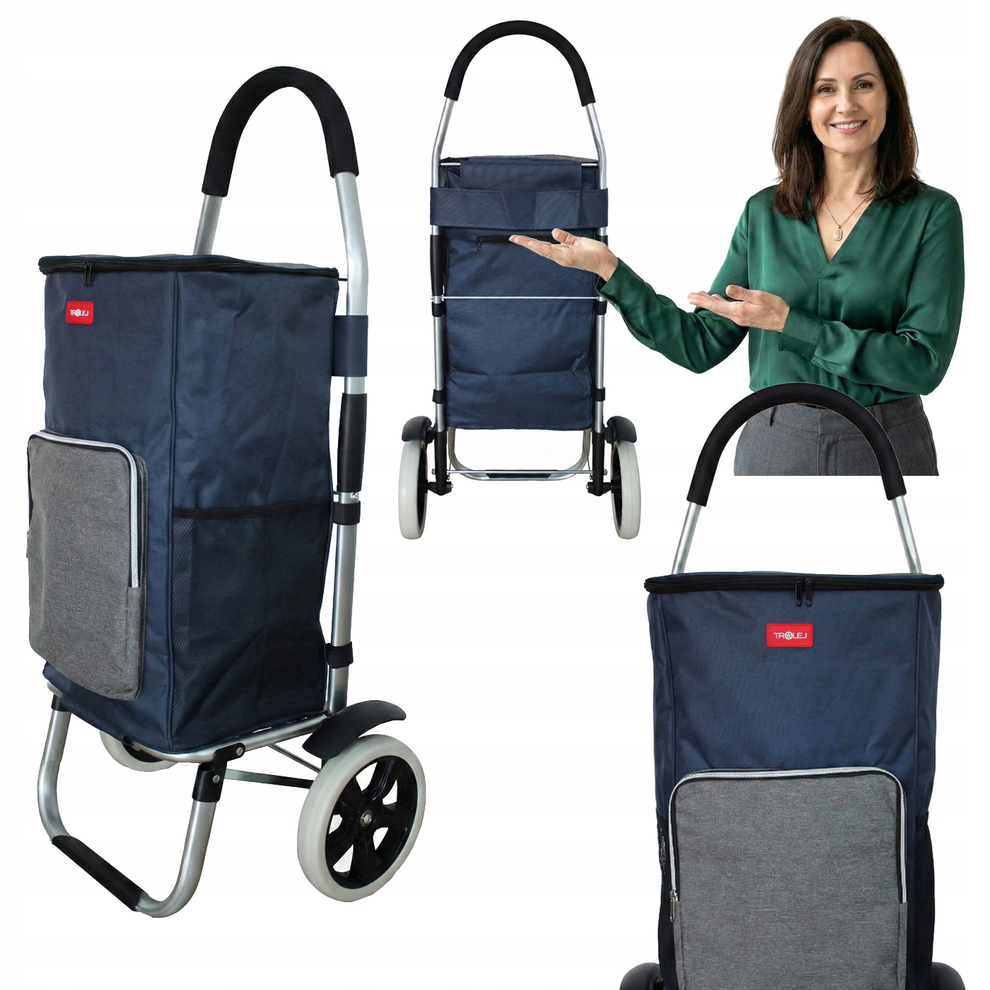 Skládací nákupní taška, voděodolná chladicí kapsa, velká kolečka